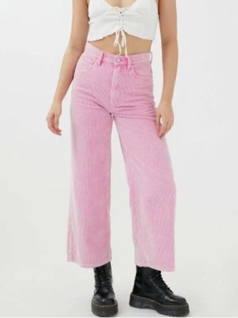 Women's High-Rise Wide-Leg Corduroy Pants - Pink